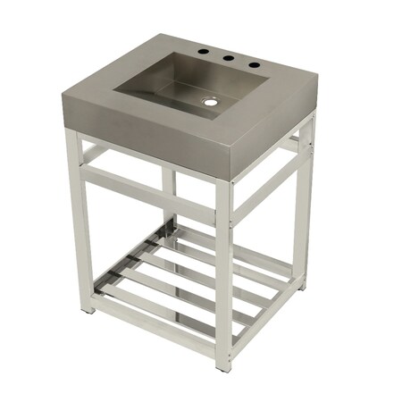 Fauceture KVSP2522A6 25" Stainless Steel Sink W/ Steel Console Sink Base, Nickel KVSP2522A6